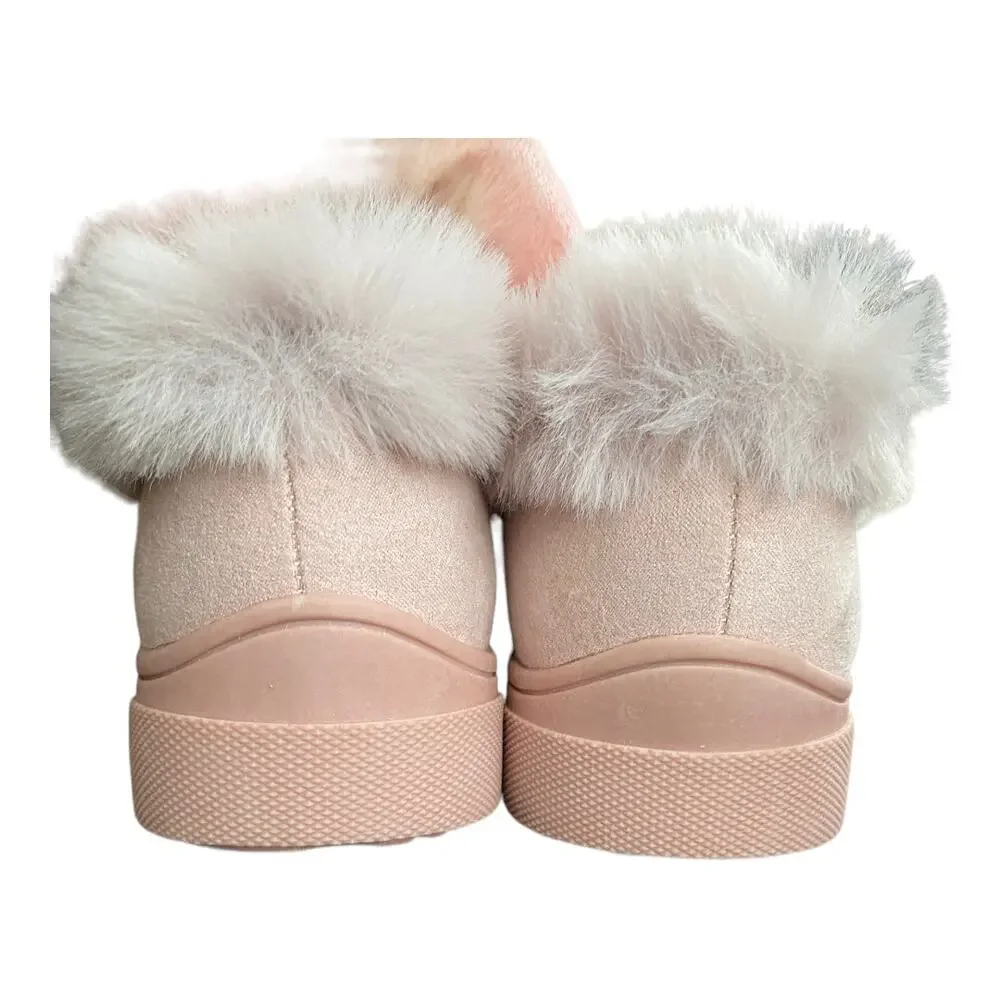 Steve Madden Jhugz Faux Fur Trim Slip-On Slippers Girl's Size 2 Pink Blush Shoes